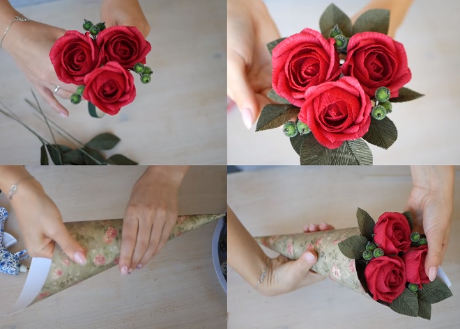 Top 3 cách làm bó hoa hồng bằng giấy nhún đơn giản đẹp